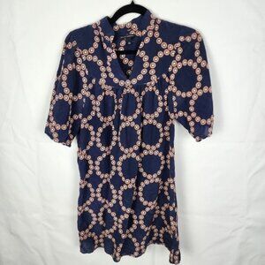 Banana Republic Silk Tunic Shift Dress Short Navy Blue Geometric Print Sz Small